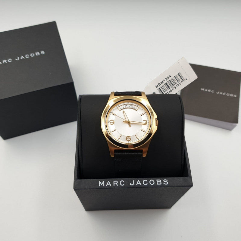 Shop Marc Jacobs Baby Dave Gold Dial Black Leather Strap Watch for Women - MBM1264 in USA