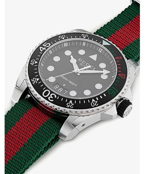 Shop Gucci Dive Black Dial Red & Green Nylon Strap Watch For Men - YA136209 in USA