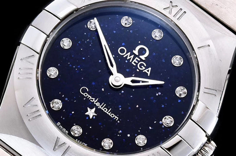 Shop Omega Constellation Manhattan Quartz Diamonds Blue Dial Silver Steel Strap Watch for Women - 131.10.25.60.53.001 in USA