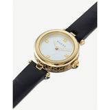 Shop Gucci Diamantissima Mother of Pearl Dial Black Leather Strap Watch For Women - YA141505 in USA