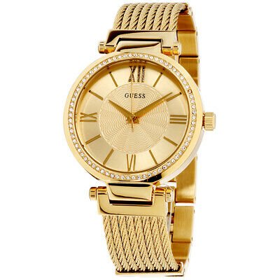 Shop Guess Soho Champagne Dial Stainless Steel Mesh Bracelet Watch For Women - W0638L2 in USA