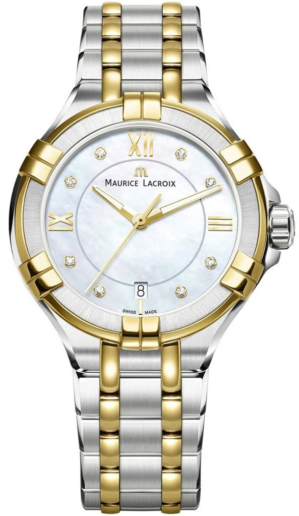 Shop Maurice Lacroix Aikon Mother of Pearl Dial Two Tone Steel Strap Watch for Women - A11006-PVY13-171-1 in USA