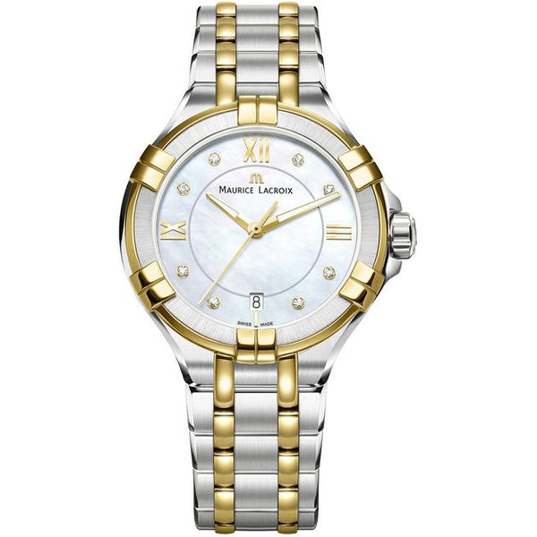 Shop Maurice Lacroix Aikon Mother of Pearl Dial Two Tone Steel Strap Watch for Women - A11006-PVY13-171-1 in USA