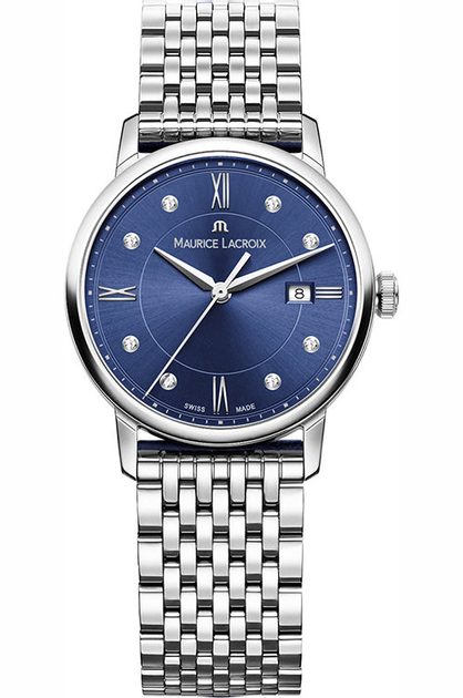 Shop Maurice Lacroix Eliros Sunbrushed Blue Dial Silver Steel Strap Watch for Women - EL1094-SS002-130-1 in USA