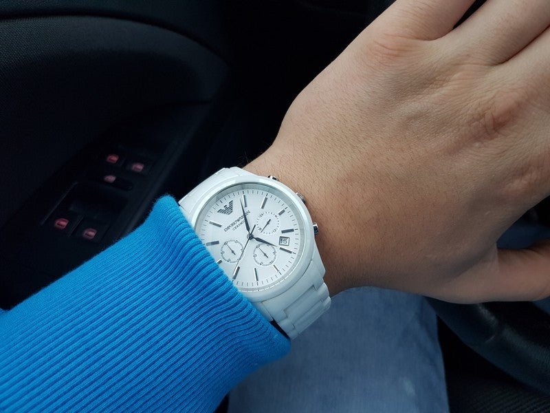 Emporio Armani Ceramica Chronograph White Dial White Strap Watch For Men - AR1453 Buy Now By Emporio Armani