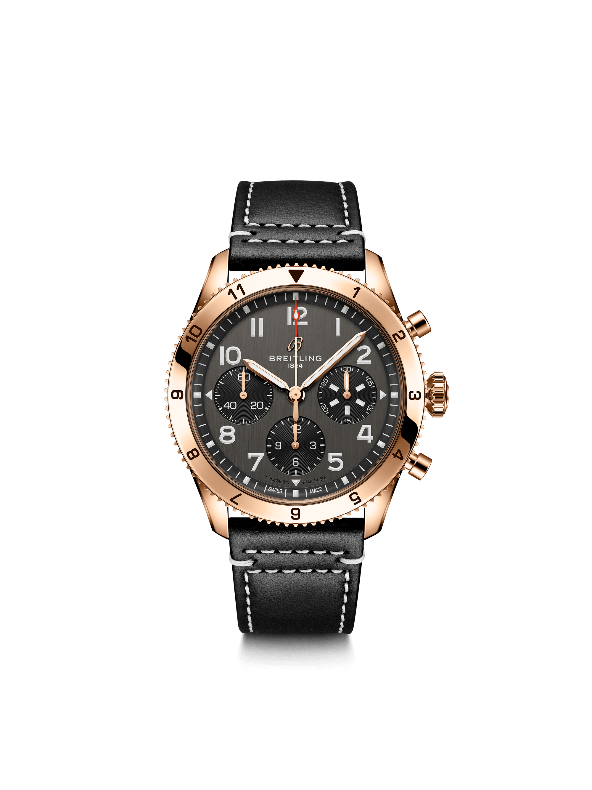 Breitling Super Avi Chronograph 42 P-51 Mustang Black Dial Black Leather Strap Watch for Men - R233801A1B1X1