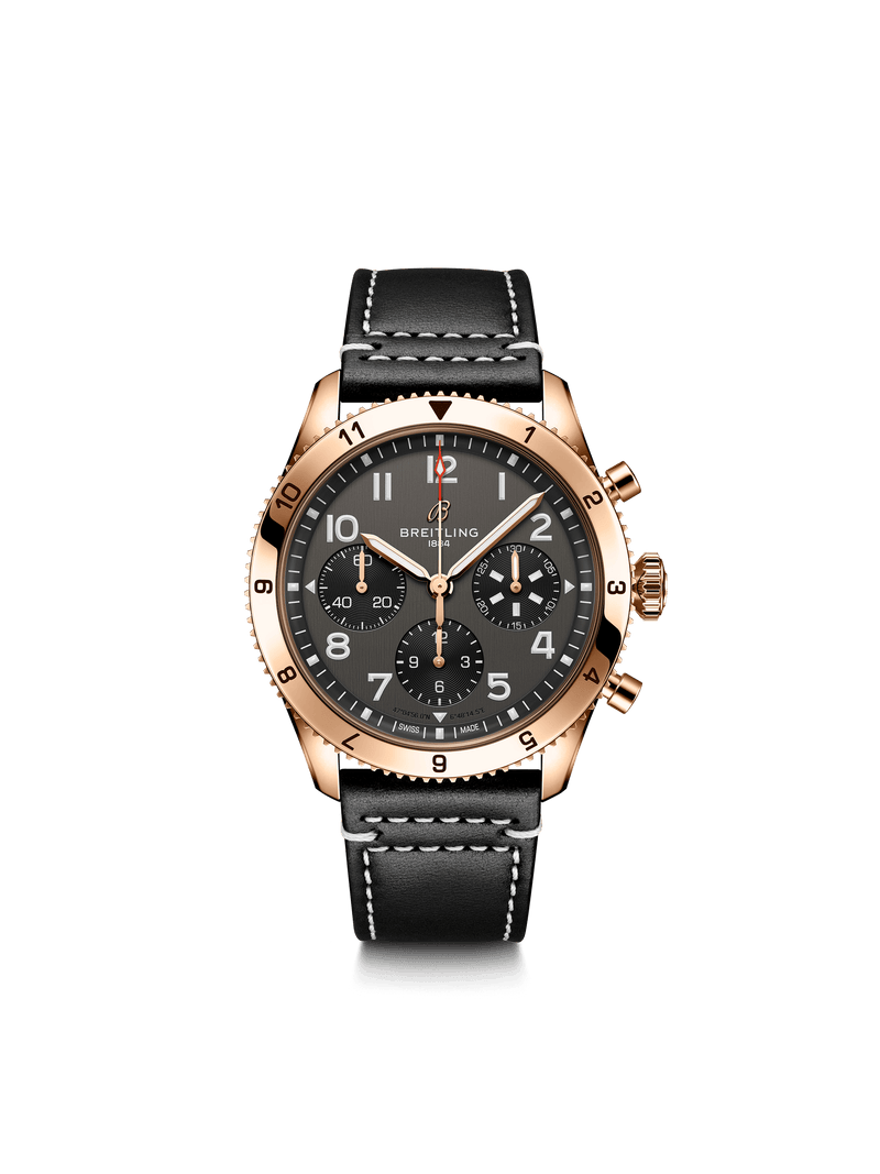 Breitling Super Avi Chronograph 42 P-51 Mustang Black Dial Black Leather Strap Watch for Men - R233801A1B1X1