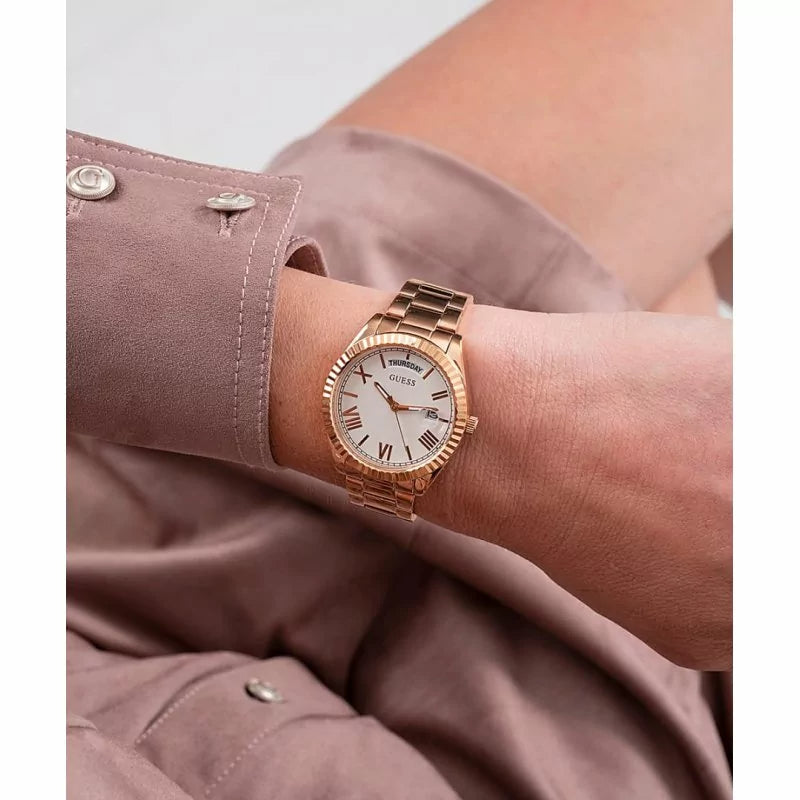 Guess Luna White Dial Rose Gold Steel Strap Watch for Women - GW0308L3 Buy Now By Guess