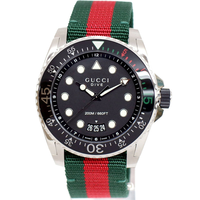 Shop Gucci Dive Black Dial Red & Green Nylon Strap Watch For Men - YA136209 in USA