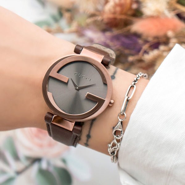 Gucci Interlocking Brown Dial Brown Leather Strap Watch For Women - YA133309 Buy Now By Gucci