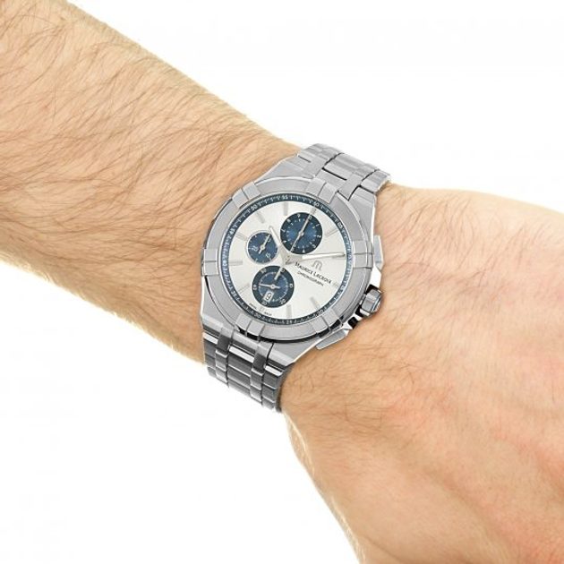 Maurice Lacroix Aikon Chronograph Silver Dial Silver Steel Strap Watch for Men - AI1018-SS002-131-1 Buy Now By Maurice Lacroix