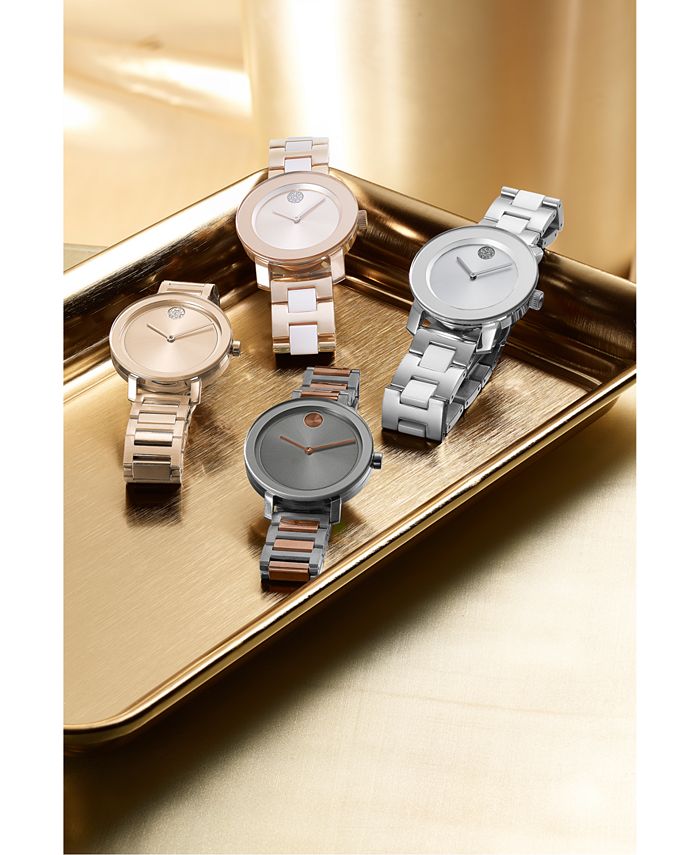 Shop Movado Bold Ceramic Silver Dial Silver Steel Strap Watch for Women - 3600638 in USA
