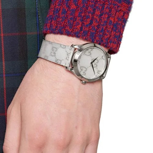 Shop Gucci G Timeless Quartz Grey Dial Grey Leather Strap Watch For Men - YA1264058 in USA