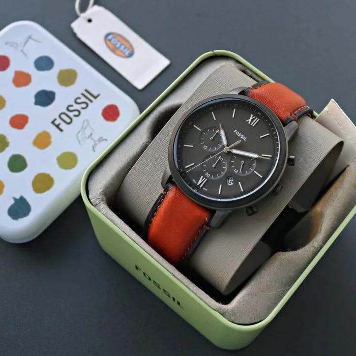 Fossil Neutra Chronograph Grey Dial Brown Leather Strap Watch for Men - FS5512