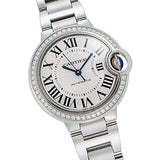 Cartier Ballon Bleu De Cartier Diamonds Silver Dial Silver Steel Strap Watch for Women - W4BB0023