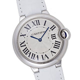 Shop Cartier Ballon Bleu de Cartier Silver Dial White Leather Strap Watch for Women - W6920087 in USA