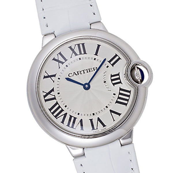 Shop Cartier Ballon Bleu de Cartier Silver Dial White Leather Strap Watch for Women - W6920087 in USA