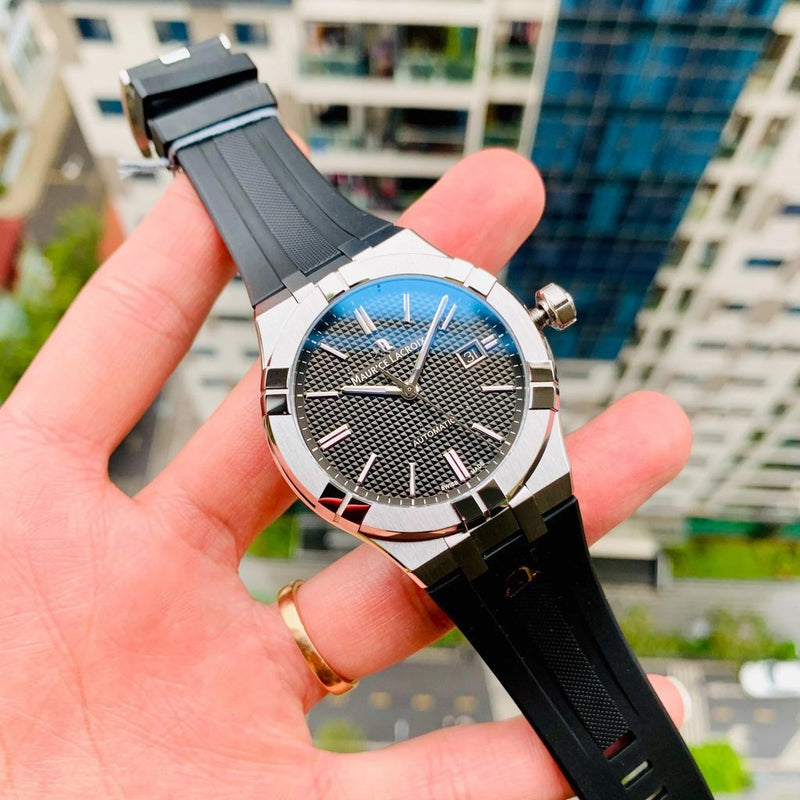 Maurice Lacroix Aikon Automatic Chronograph Black Dial Black Leather Strap Watch for Men - AI1808-SS000-330-2 Buy Now By Maurice Lacroix