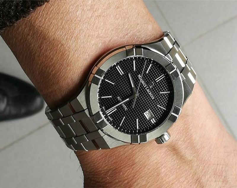 Maurice Lacroix Aikon Date Quartz Black Dial Silver Steel Strap Watch for Men - AI1108-SS002-330-1 Buy Now By Maurice Lacroix