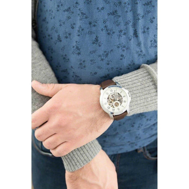 Fossil Grant Automatic White Dial Brown Leather Strap Watch for Men - ME3052 Buy Now By Fossil