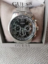Guess Horizon Chronograph Quartz Black Dial Silver Steel Strap Watch For Men - W0379G1 Buy Now By Guess
