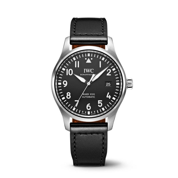 Shop IWC Pilot's Mark XVIII 40mm Black Dial Black Leather Strap Watch for Men - IW327001 in USA