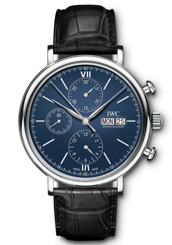 Shop IWC Portofino Chronograph Blue Dial Black Leather Strap Watch for Men - IW391023 in USA