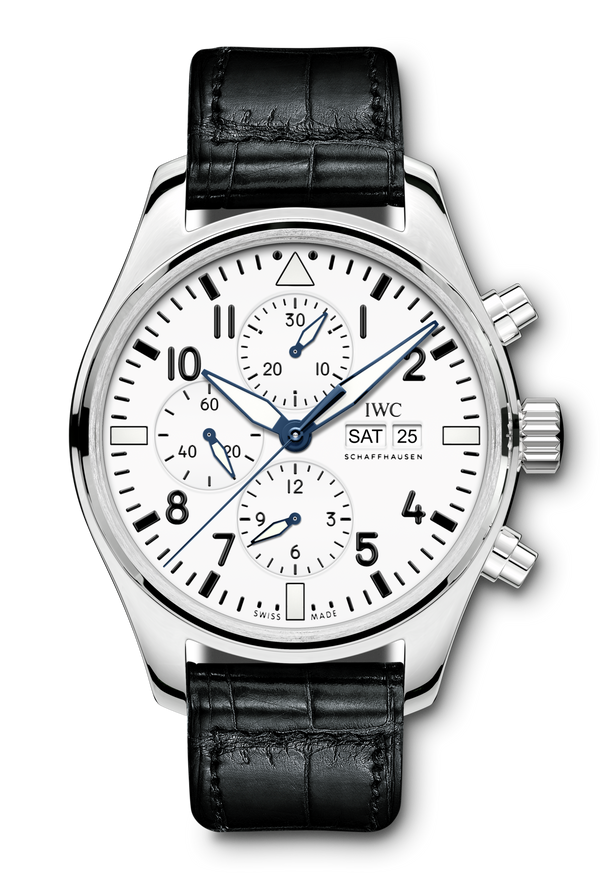 Shop IWC Pilot’s Watch Chronograph Edition “150 Years” White Dial Black Leather Strap Watch for Men - IW377725 in USA
