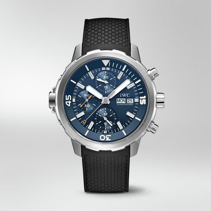 Shop IWC Aquatimer Automatic Chronograph 44mm Blue Dial Black Rubber Strap Watch for Men - IW376805 in USA