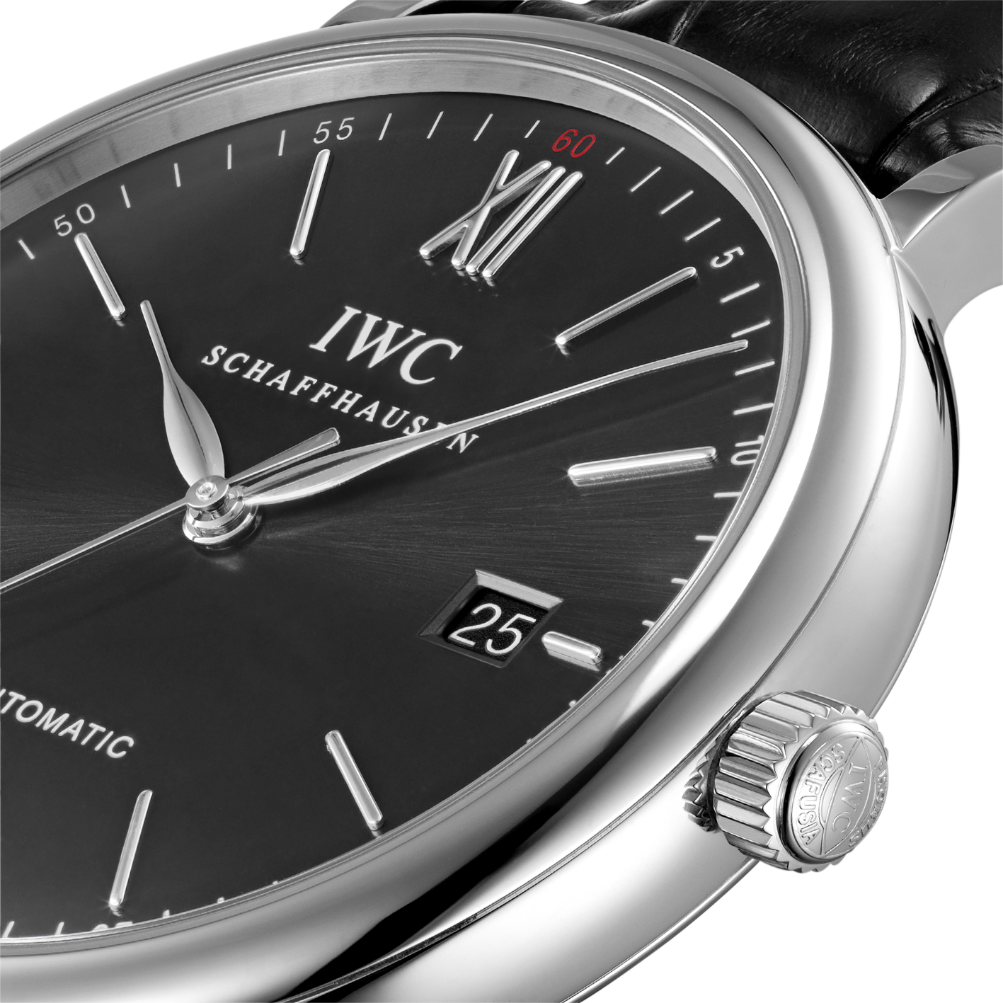IWC Portofino Automatic Black Dial Black Leather Strap Watch for Men - IW356502