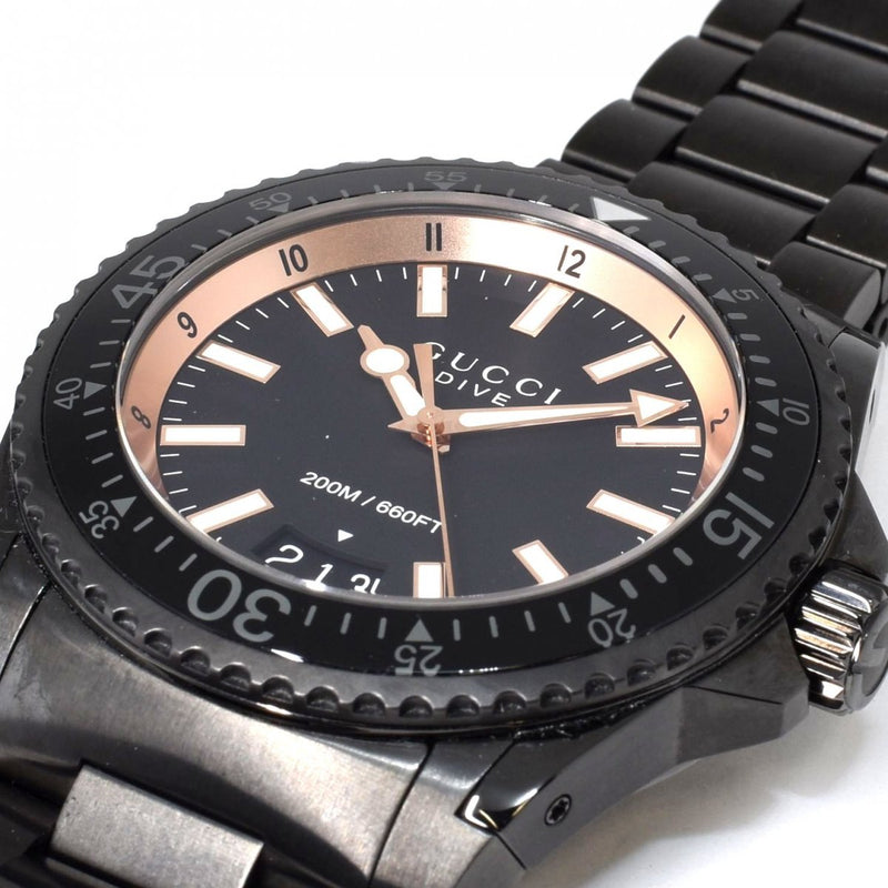 Shop Gucci Dive Quartz Black Dial Black Steel Strap Watch For Men - YA136213 in USA