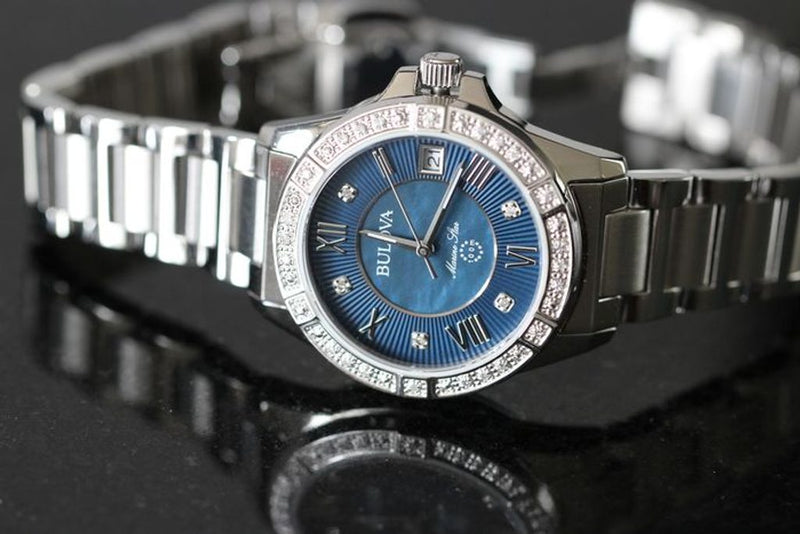 Bulova Marine Star Blue Dial Silver Steel Strap Watch for Women - 96R215 Buy Now By Bulova