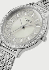 Shop Guess Soiree Diamonds Silver Dial Silver Mesh Bracelet Watch for Women - GW0402L1 in USA