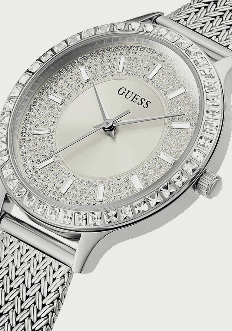 Shop Guess Soiree Diamonds Silver Dial Silver Mesh Bracelet Watch for Women - GW0402L1 in USA