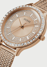 Shop Guess Soiree Diamonds Rose Gold Dial Rose Gold Mesh Bracelet Watch for Women - GW0402L3 in USA