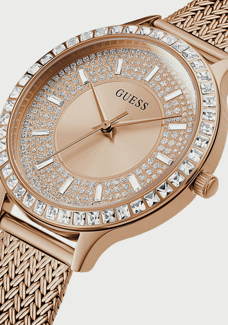 Shop Guess Soiree Diamonds Rose Gold Dial Rose Gold Mesh Bracelet Watch for Women - GW0402L3 in USA