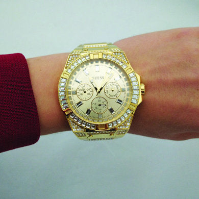Guess Zeus Diamonds Gold Dial Gold Steel Strap Watch for Men - GW0209G2 Buy Now By Guess