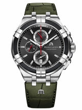 Maurice Lacroix Aikon Chronograph Black Dial Green Leather Strap Watch for Men - AI1018-PVB21-330-1 Buy Now By Maurice Lacroix