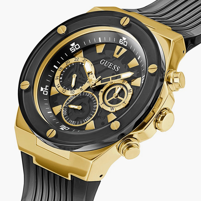Shop Guess Poseidon Chronograph Black Dial Black Silicone Strap Watch For Men - GW0425G1 in USA