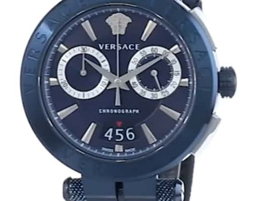 Shop Versace Aion Chronograph Blue Dial Blue Leather Strap Watch for Men - VBR070017 in USA