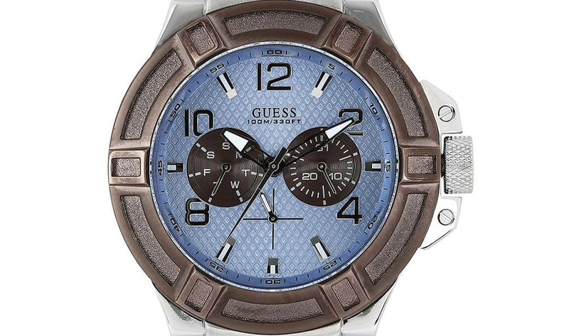 Guess Rigor Analogue Quartz Blue Dial Brown Leather Strap Watch For Men - W0040G10 Buy Now By Guess