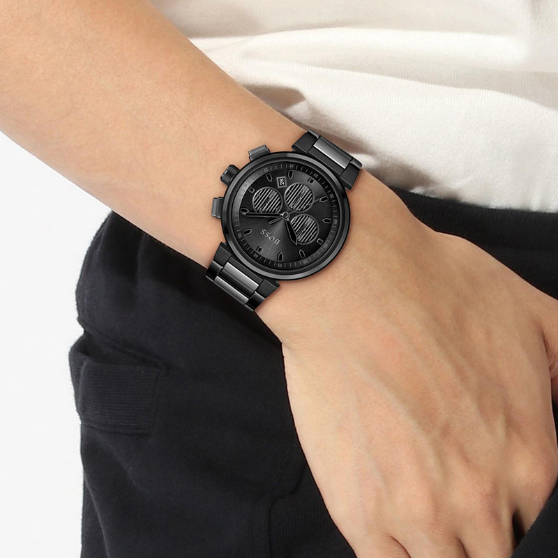 Hugo Boss One Chronograph Black Dial Black Steel Strap Watch For Men - 1514001 Buy Now By Hugo Boss