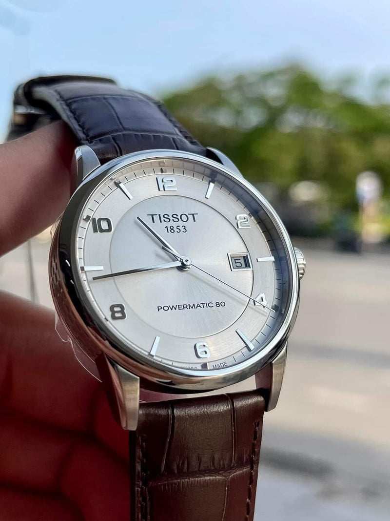 Shop Tissot Luxury Powermatic 80 Silver Dial Brown Leather Strap Watch For Men - T086.407.16.037.00 in USA