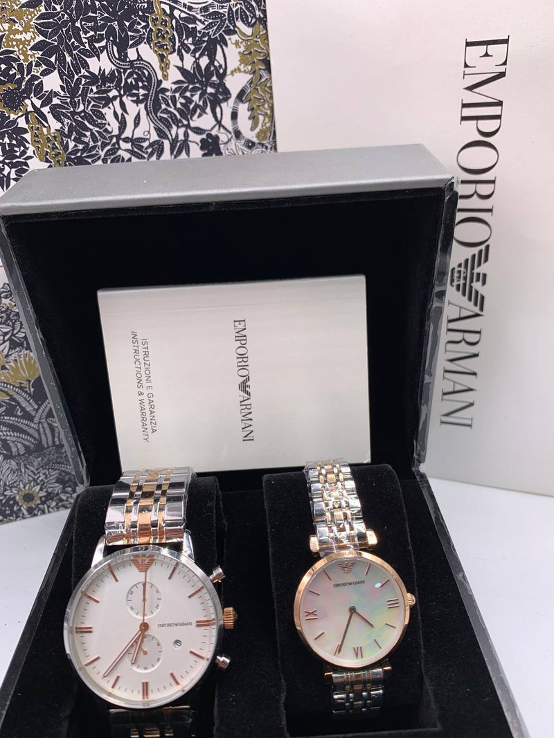 Emporio Armani Chronograph White Dial Two Tone Steel Strap Watch For Men - AR0399 Buy Now By Emporio Armani