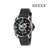 Shop Gucci Dive Quartz Kingsnake Black Dial Black Rubber Strap Watch For Men - YA136217 in USA