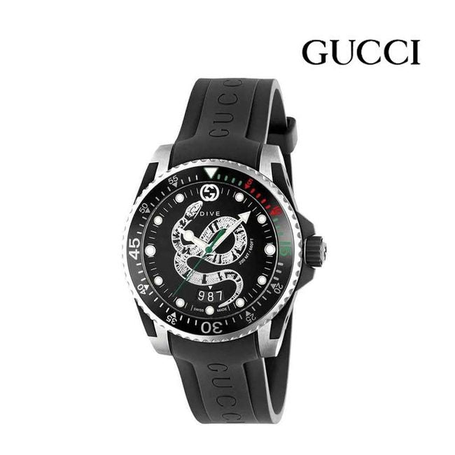 Shop Gucci Dive Quartz Kingsnake Black Dial Black Rubber Strap Watch For Men - YA136217 in USA