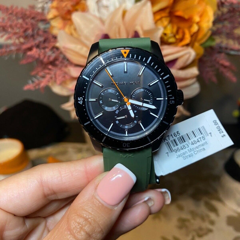 Michael Kors Cunningham Chronograph Black Dial Green Rubber Strap Watch For Men - MK7165 Buy Now By Michael Kors