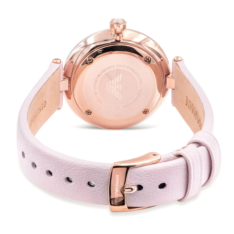 Shop Emporio Armani Gianni T-Bar Quartz Rose Gold Dial Pink Leather Strap Watch For Women - AR11001 in USA