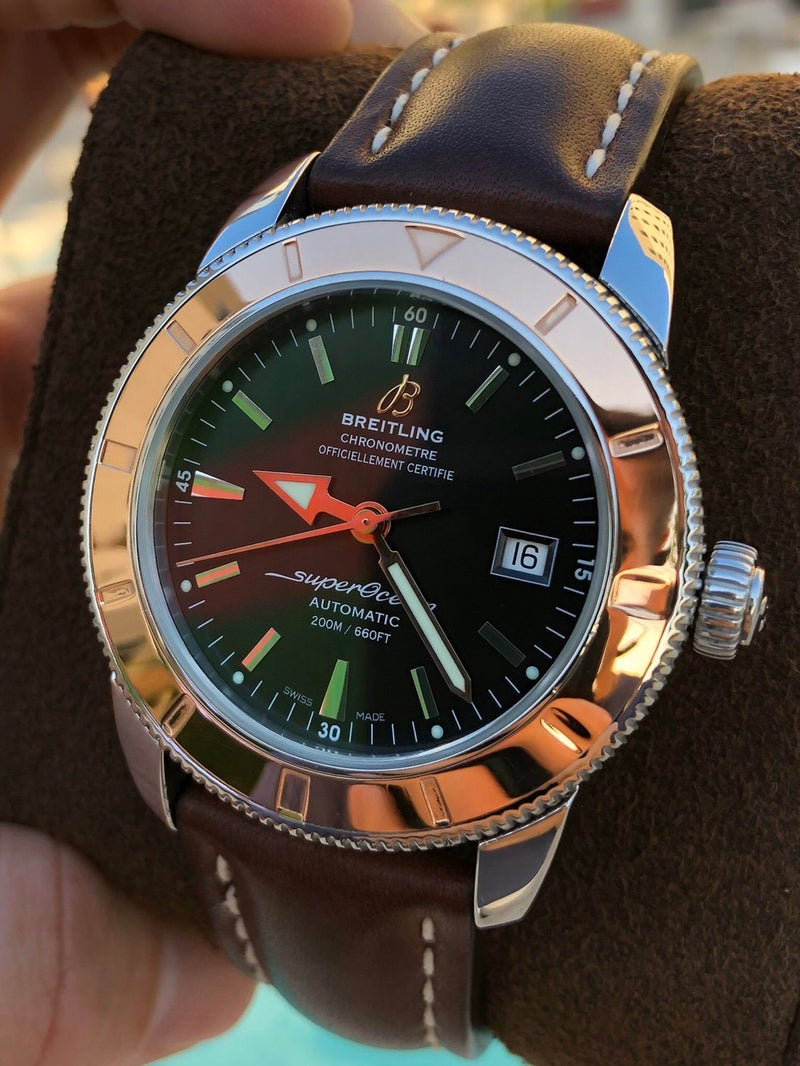 Shop Breitling Superocean Heritage 42mm Rose Gold Chronometer Black Dial Brown Leather Strap Mens Watch - U1732112 in USA