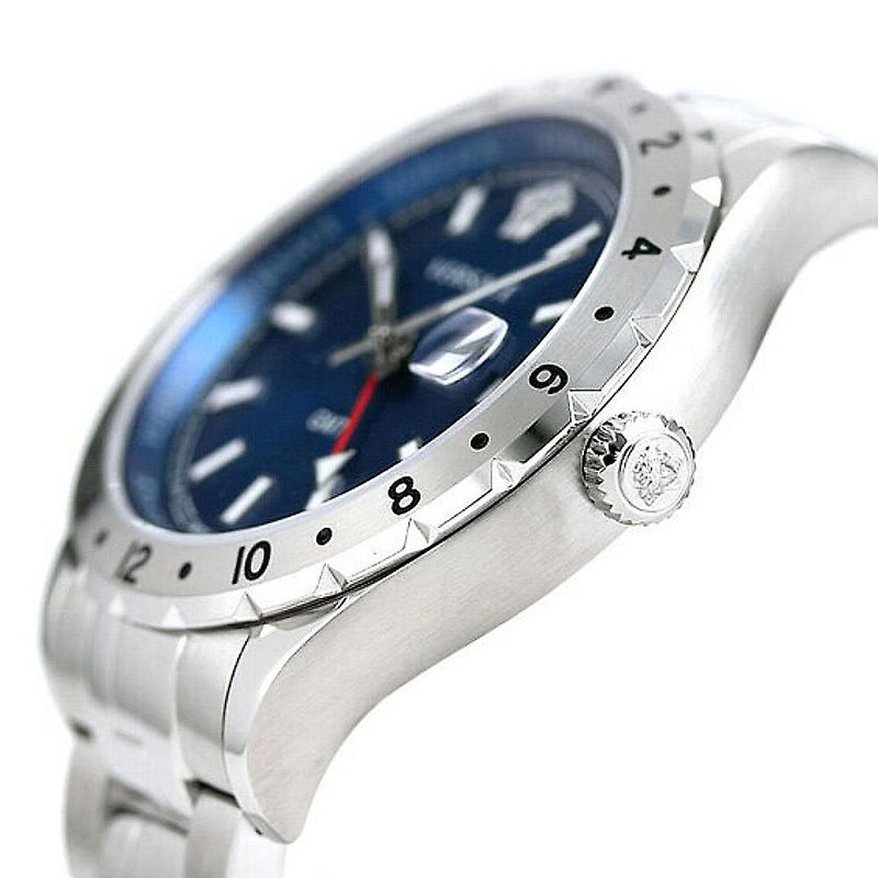 Versace Hellenyium GMT Blue Dial Silver Steel Strap Watch for Men - V11010015 Buy Now By Versace